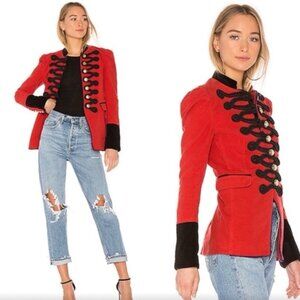 Free People Seamed and Structured Military Blazer in red and black.